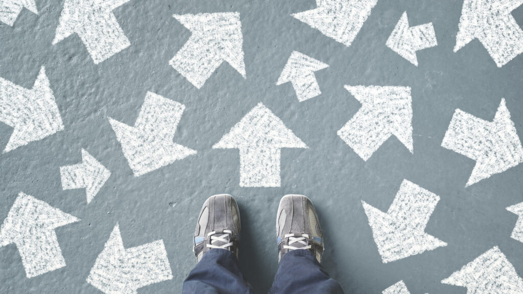 feet with arrows showing decision-making